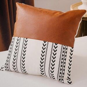 Faux Leather Throw Pillow Cover Bohemia Style Farmhouse Pillow Case NWOT
